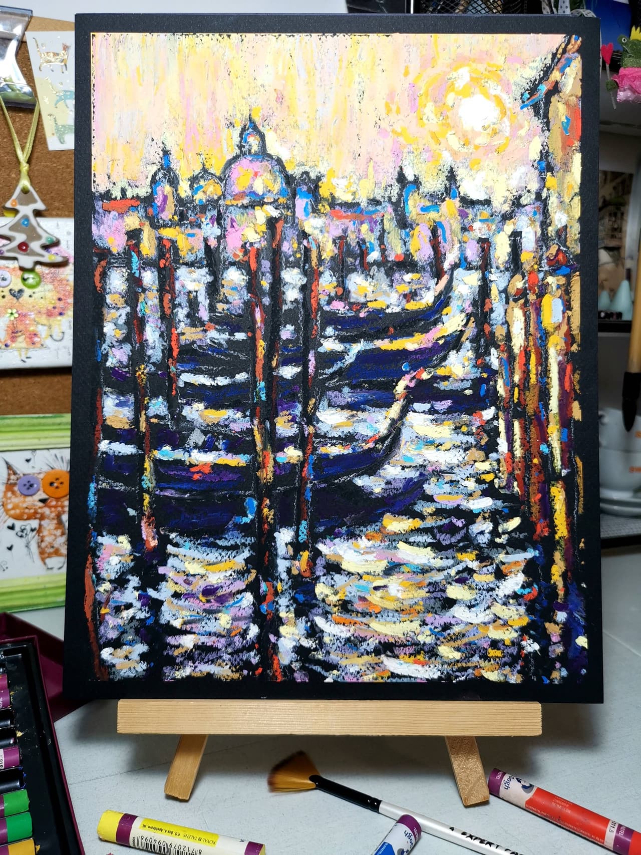 Italy cityscape artwork Original oil pastel painting — image 3