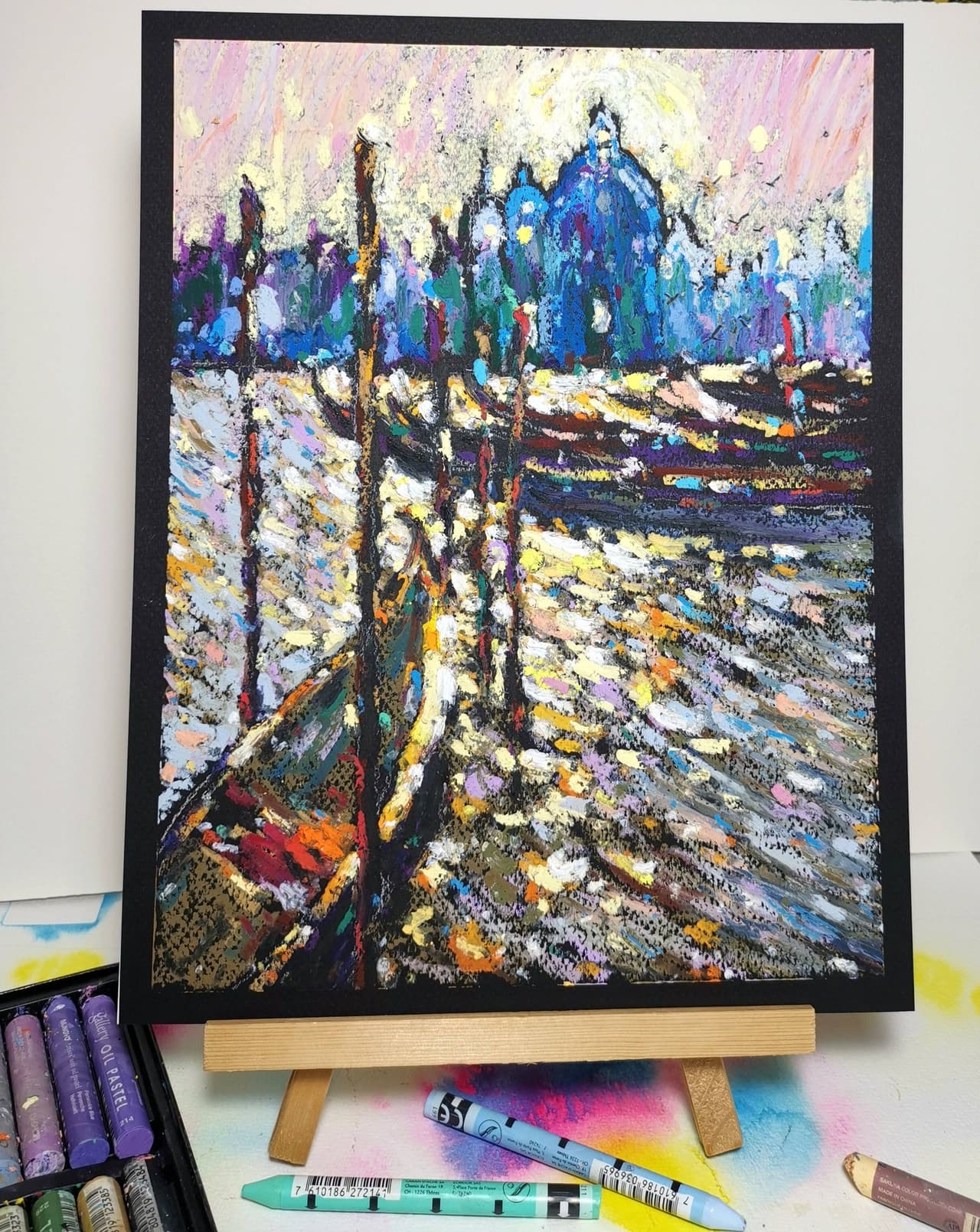 Venice painting Original oil pastel painting Gondola artwork Italy landscape — image 2