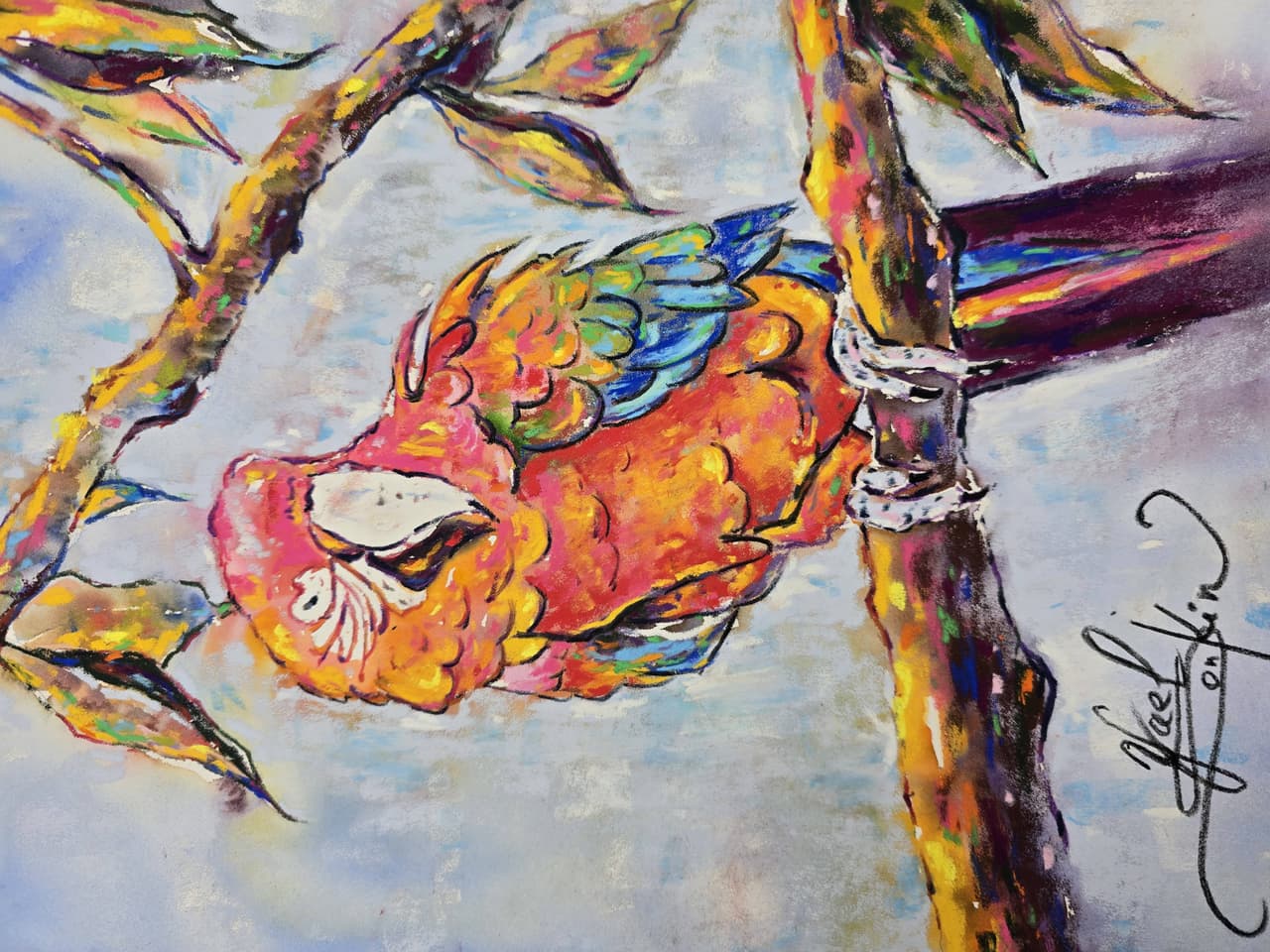 Colorful Parrot Mixed Media Painting — image 2