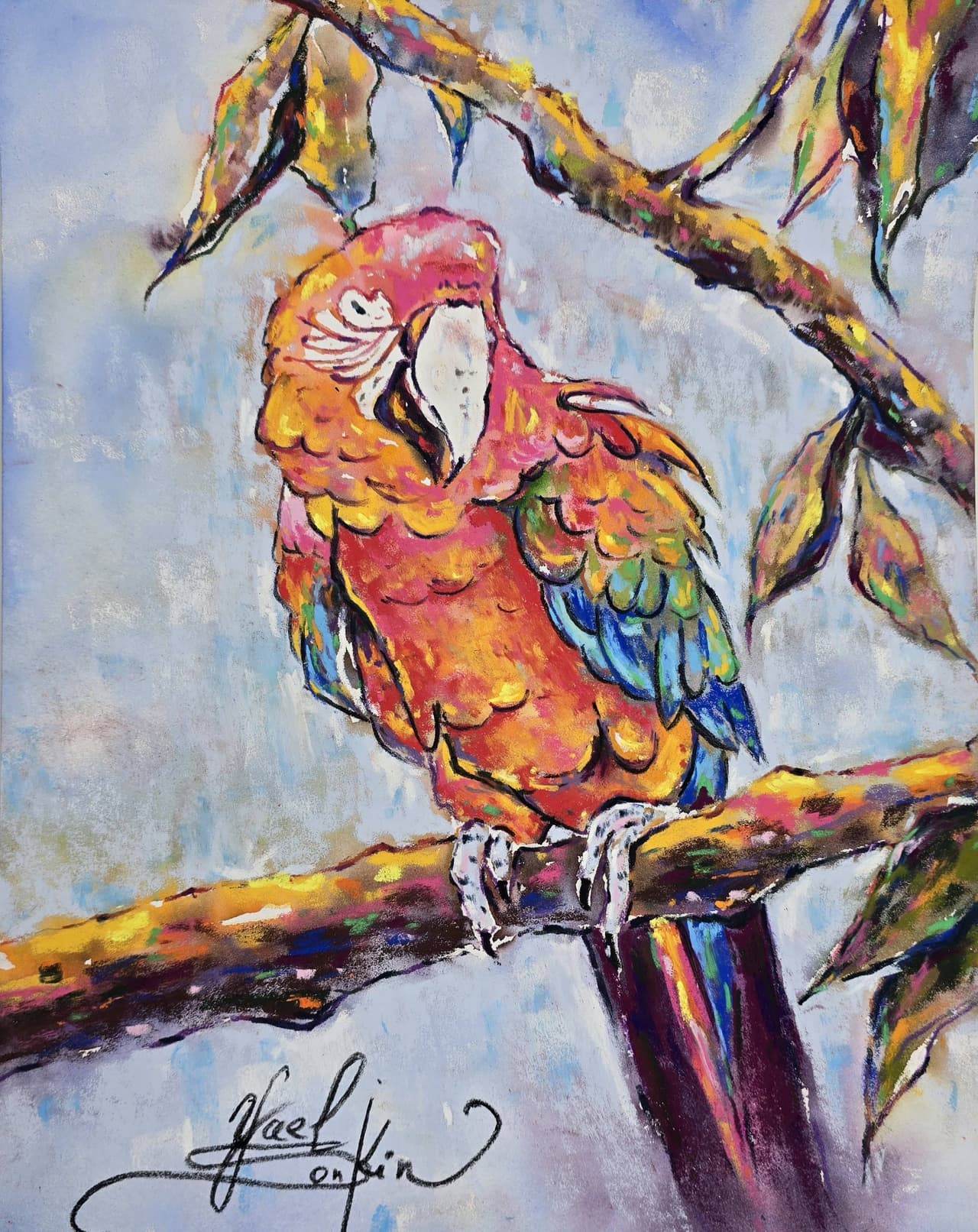 Colorful Parrot Mixed Media Painting — image 1