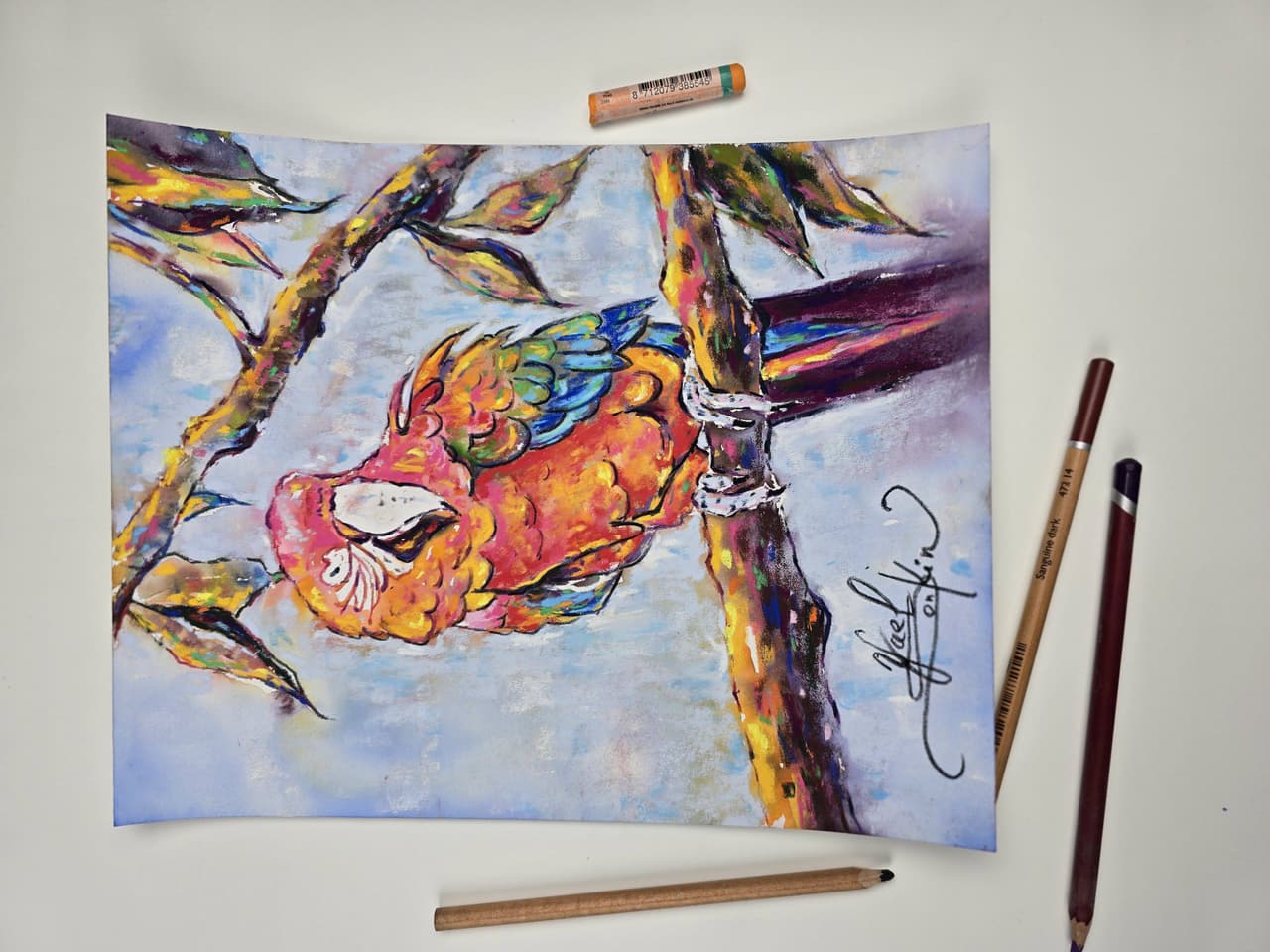 Colorful Parrot Mixed Media Painting — image 3