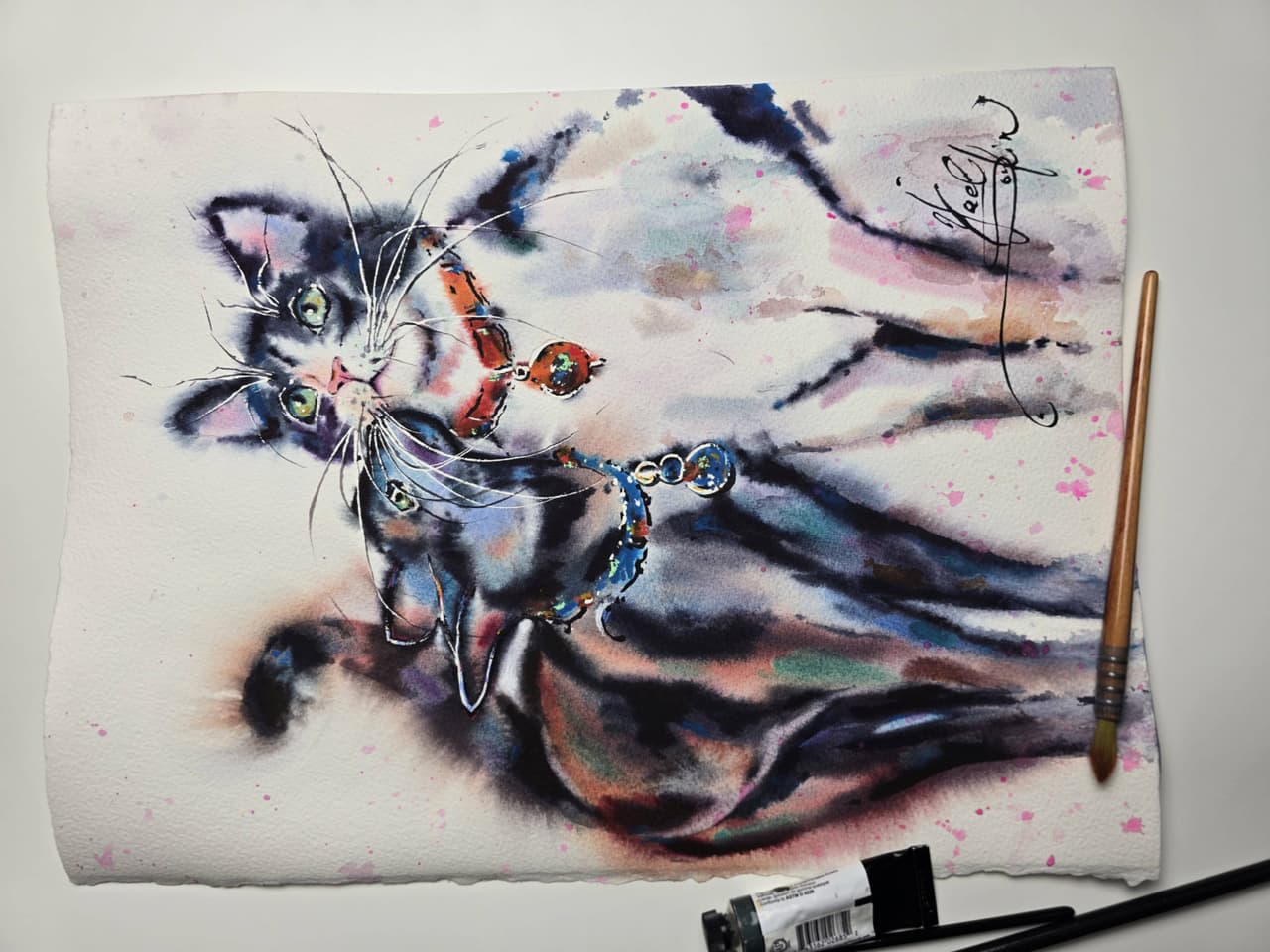 Cat Watercolor Painting Original Two Cats Pet Portrait Wall Art — image 3