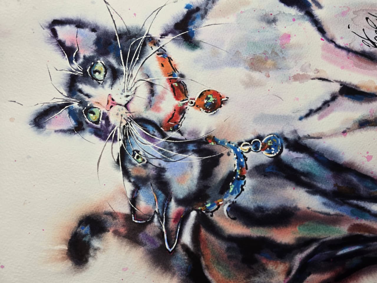 Cat Watercolor Painting Original Two Cats Pet Portrait Wall Art — image 4