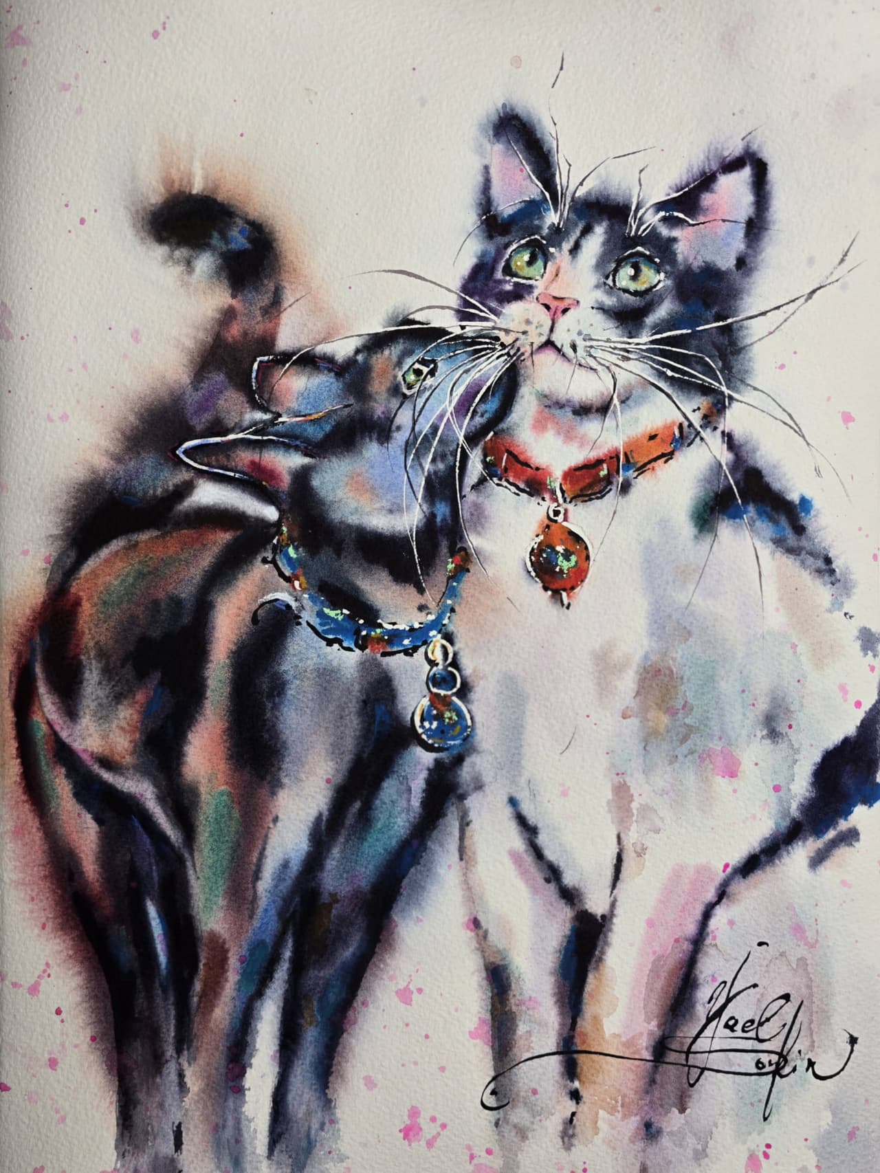 Cat Watercolor Painting Original Two Cats Pet Portrait Wall Art — image 2