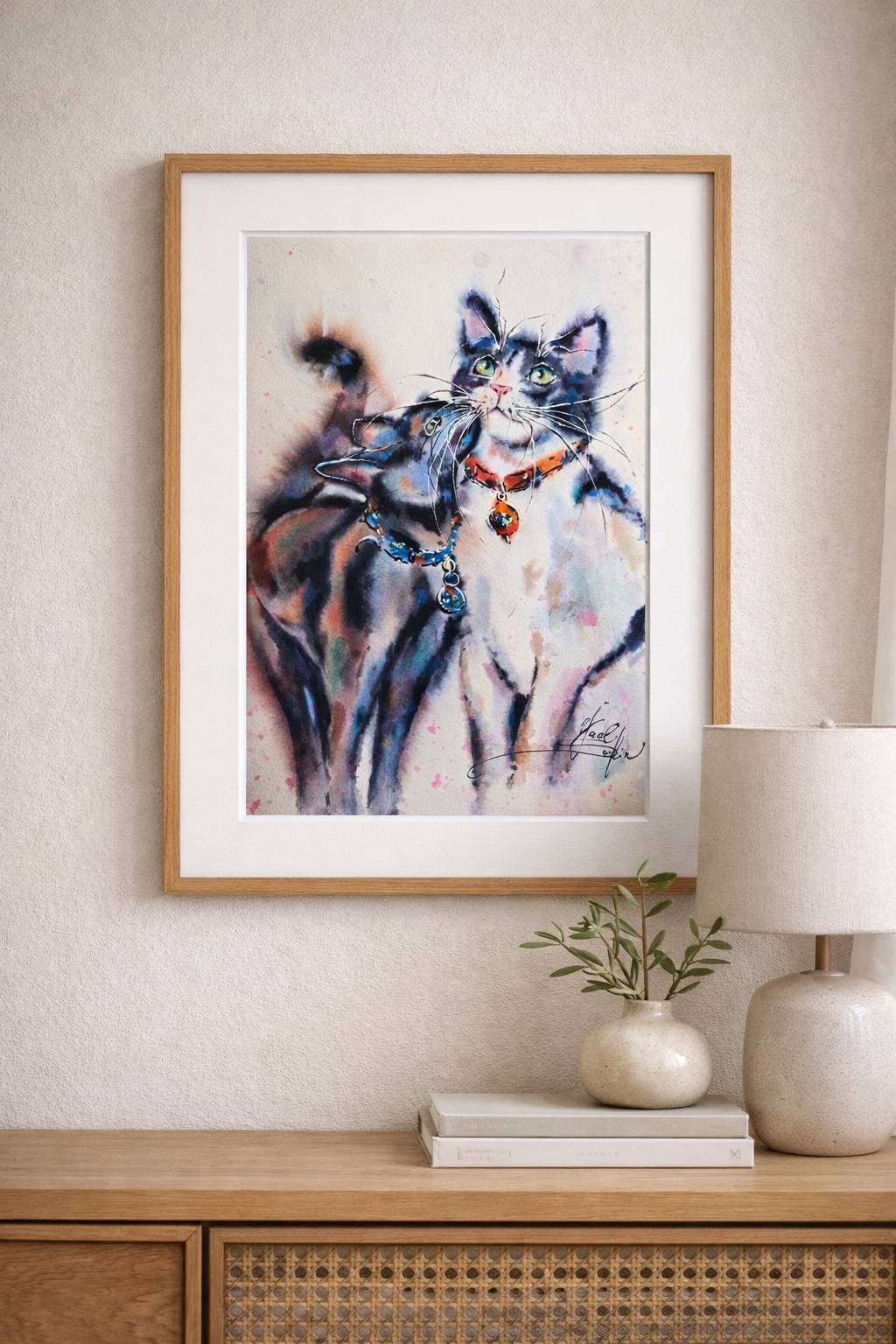 Cat Watercolor Painting Original Two Cats Pet Portrait Wall Art — image 1