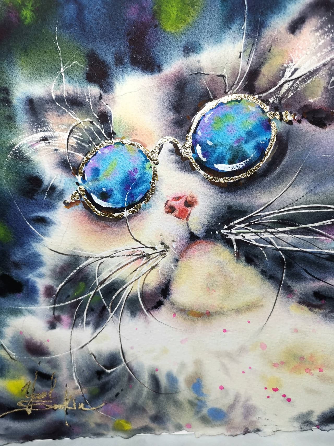  Original Glamour Watercolor Cat Painting - Stylish Modern Wall Art — image 2