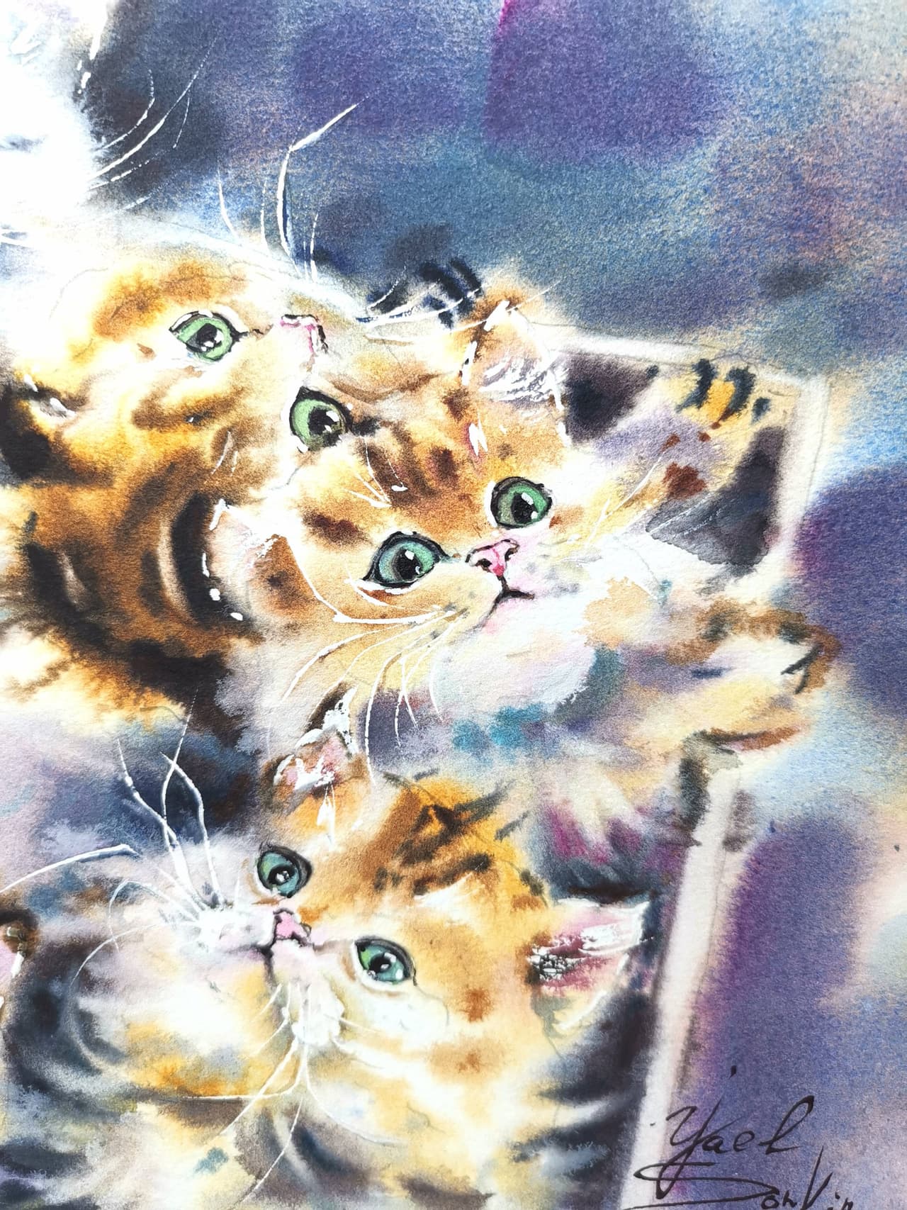 Original Watercolor Playful Kittens Painting - Cat Wall Art — image 2