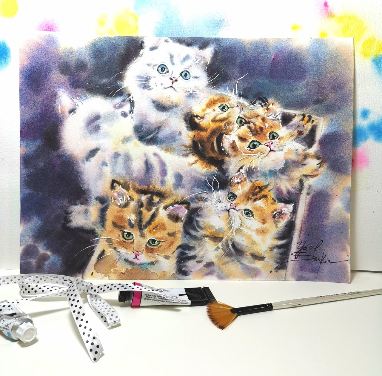 Original Watercolor Playful Kittens Painting - Cat Wall Art — image 1