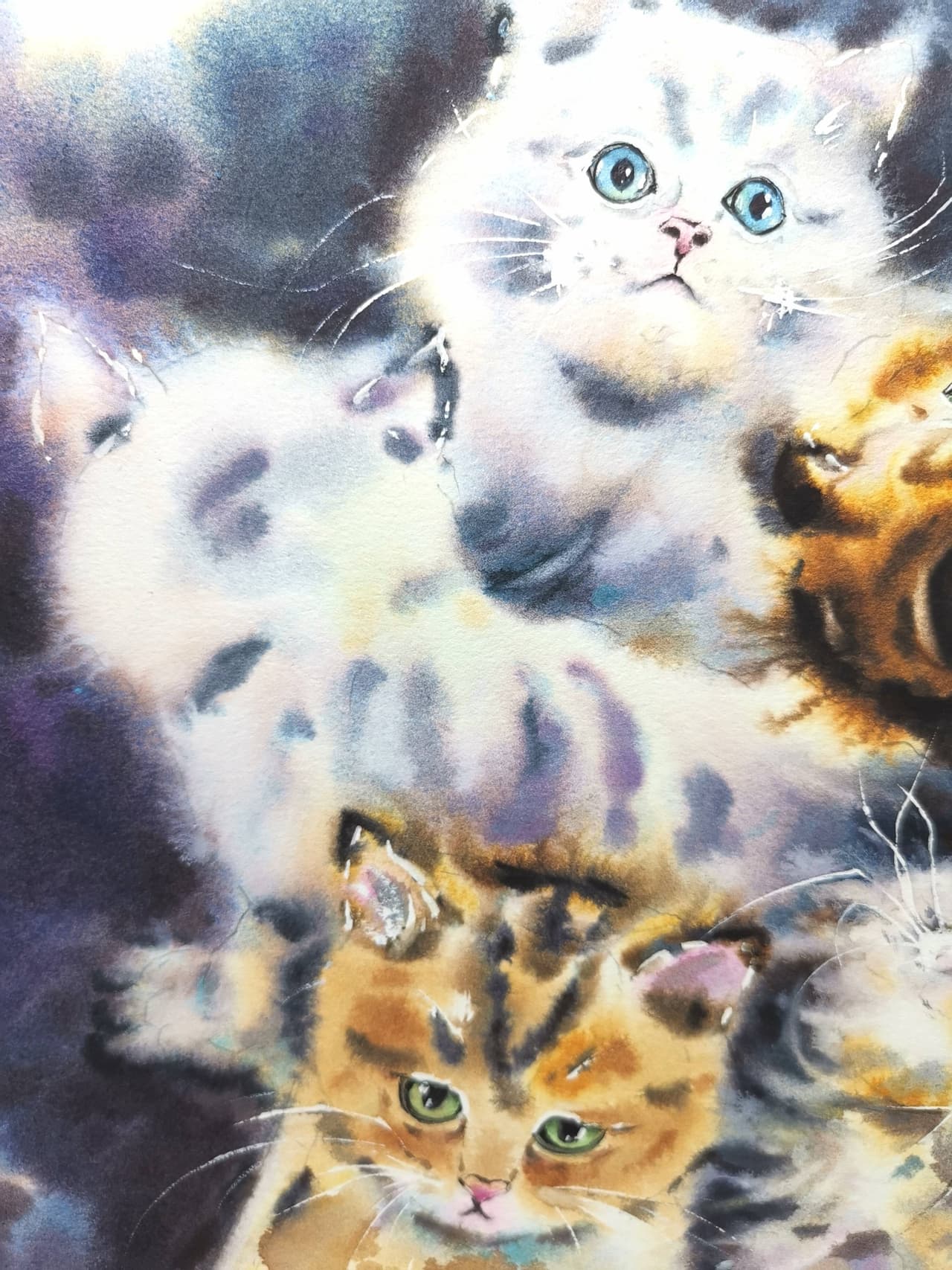 Original Watercolor Playful Kittens Painting - Cat Wall Art — image 3