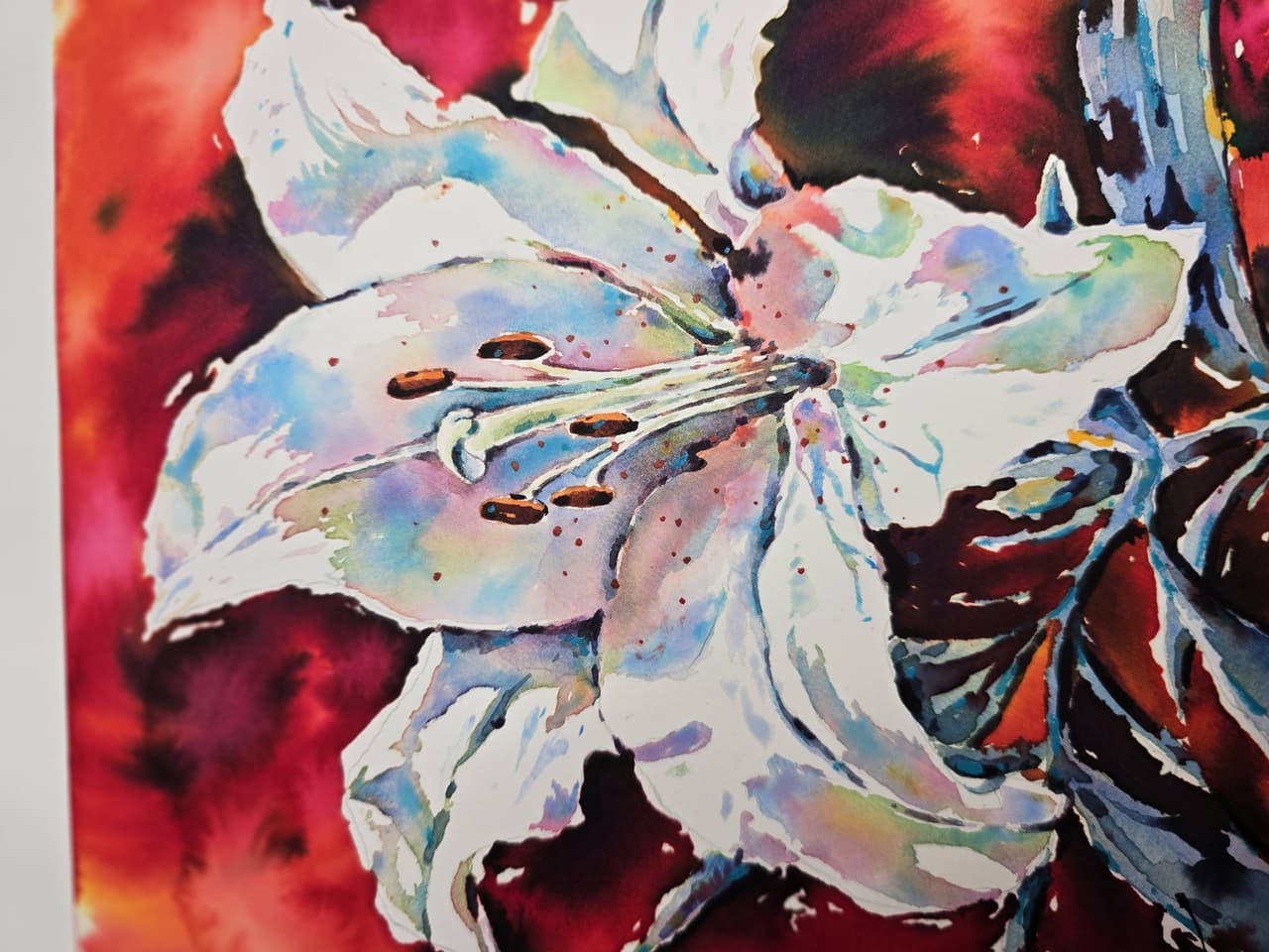 White Lily Watercolor Painting - Original Floral Wall Art — image 3