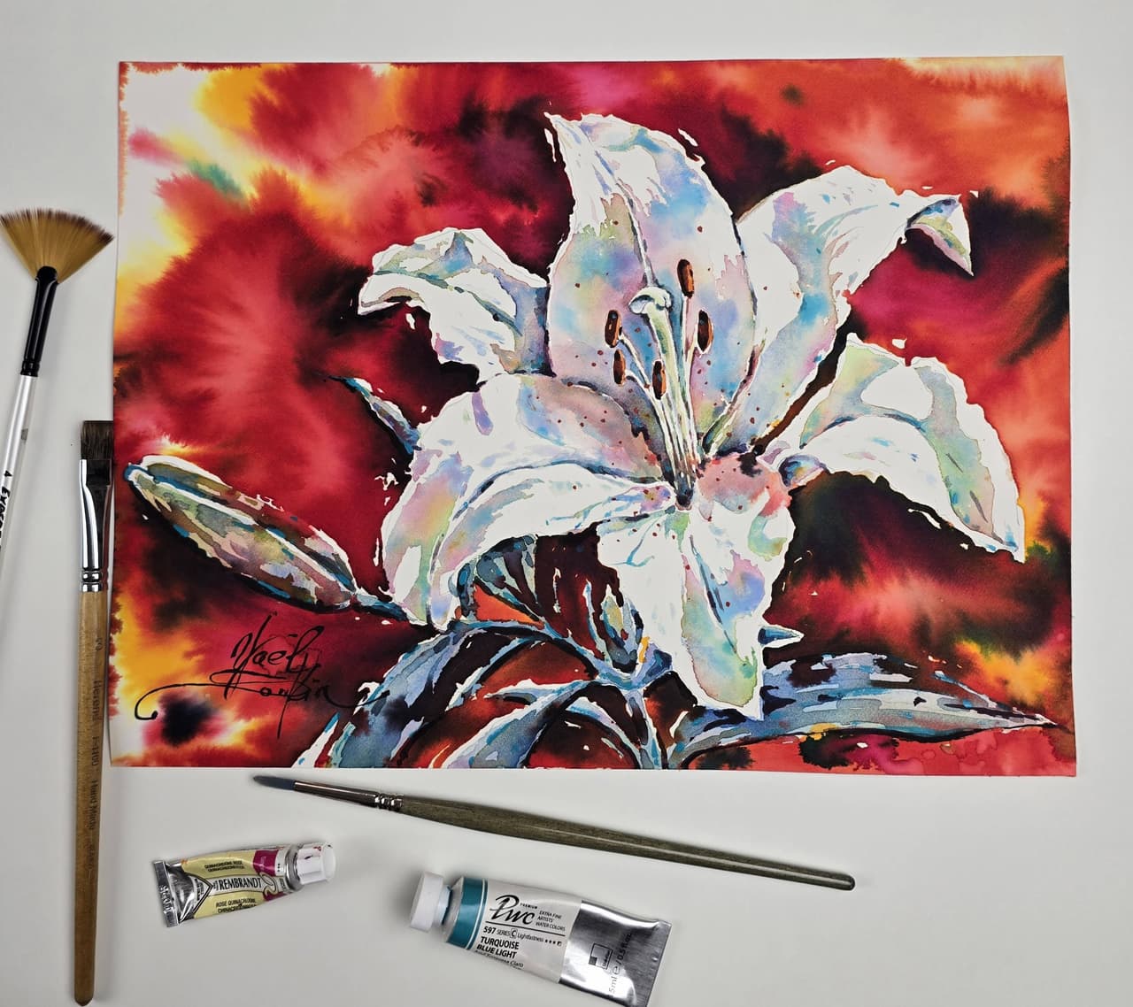 White Lily Watercolor Painting - Original Floral Wall Art — image 2