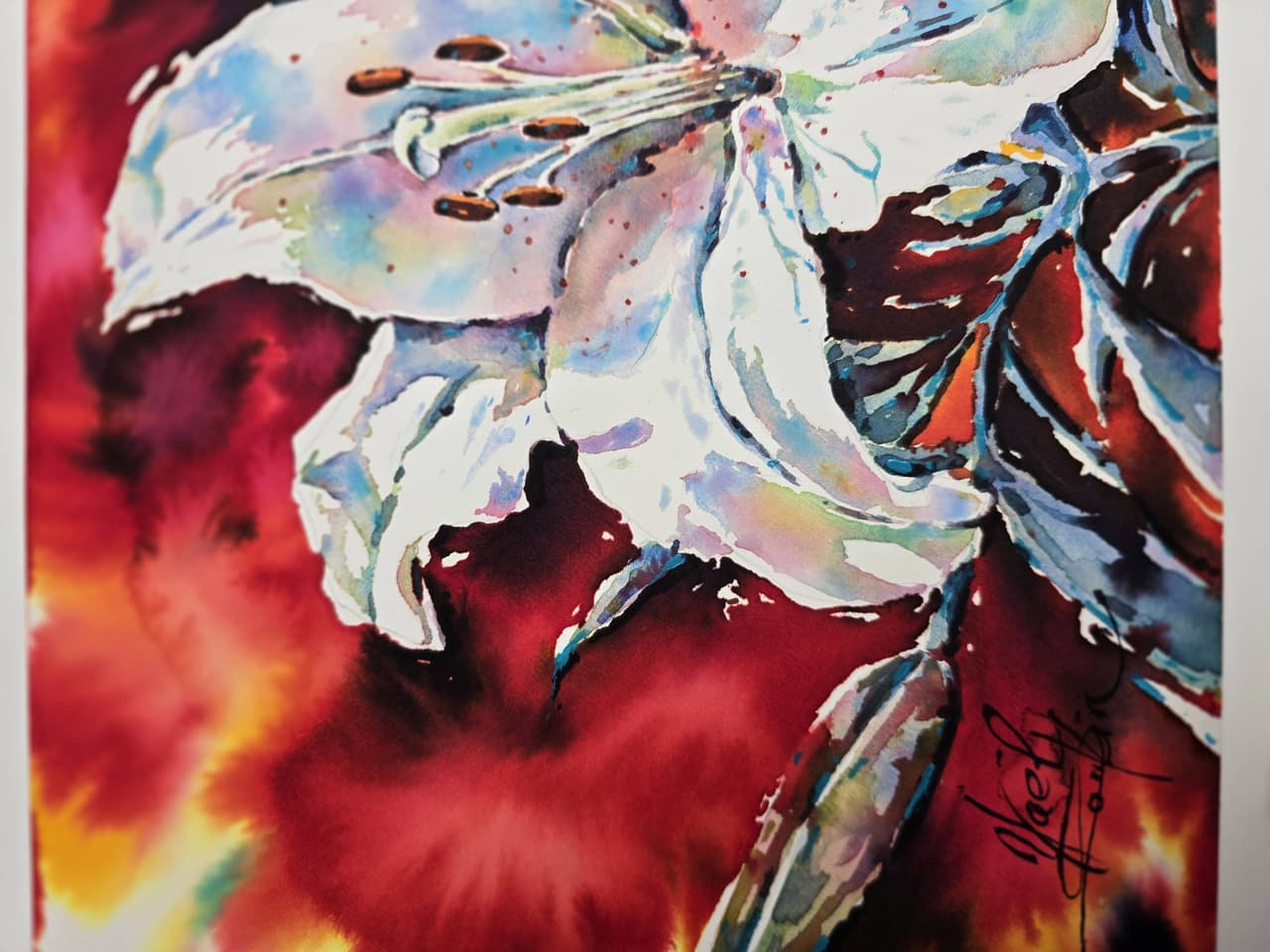 White Lily Watercolor Painting - Original Floral Wall Art — image 4