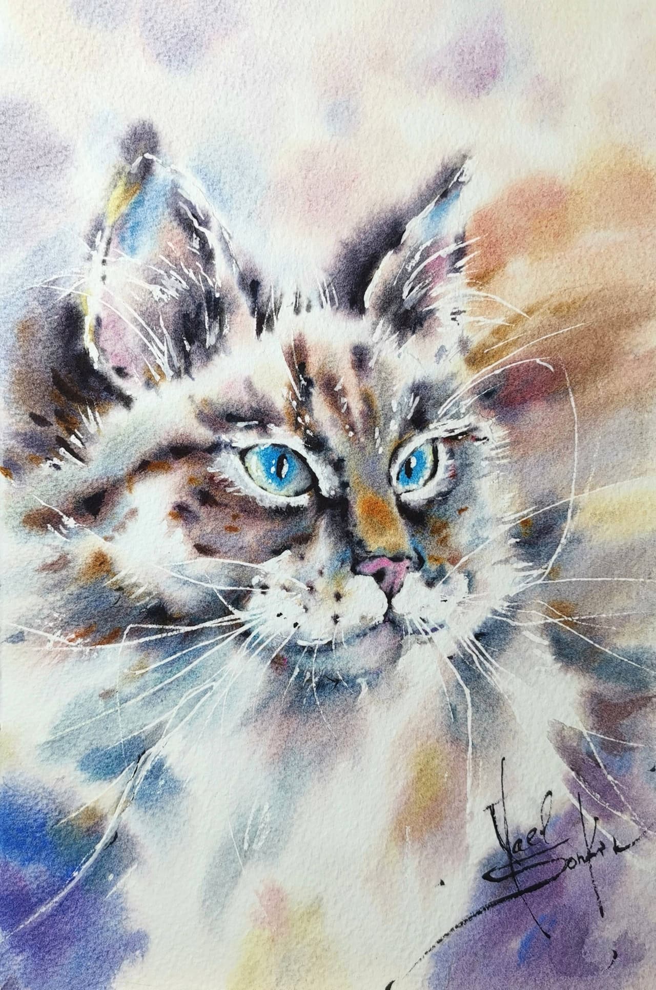 Cat Painting Original Watercolor — image 1