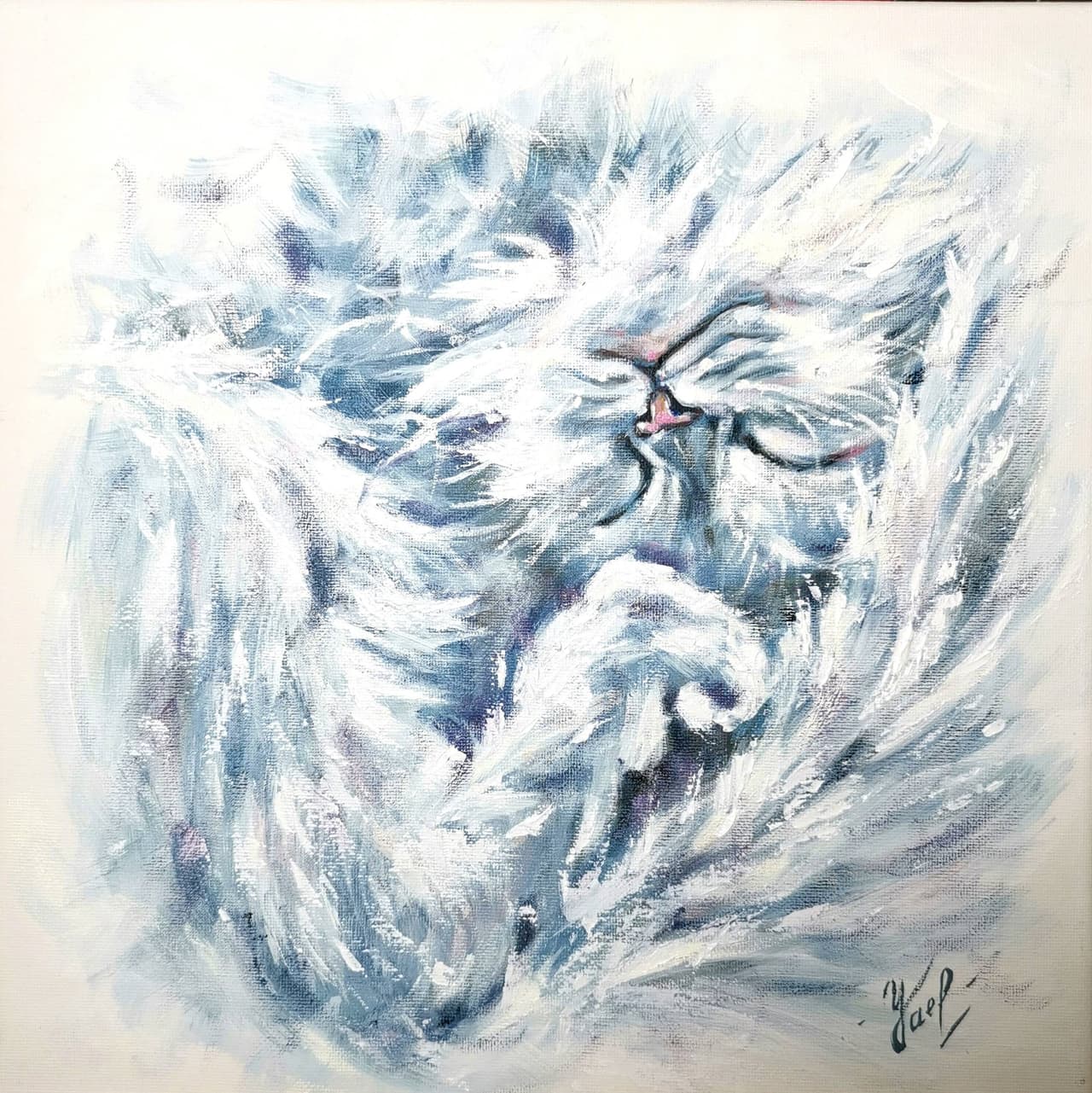 ORIGINAL oil painting White CAT painting  — image 1
