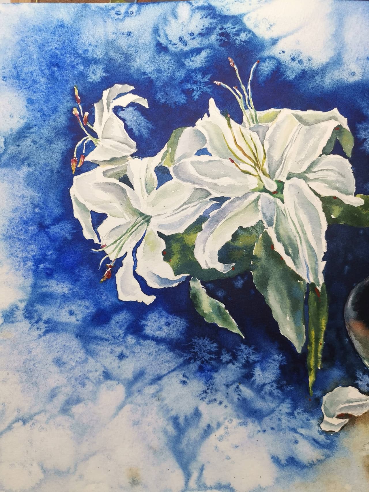 Original Watercolor White Lilies Painting - Floral Still Life Wall Art — image 1