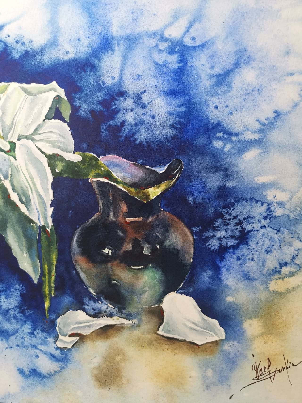 Original Watercolor White Lilies Painting - Floral Still Life Wall Art — image 2