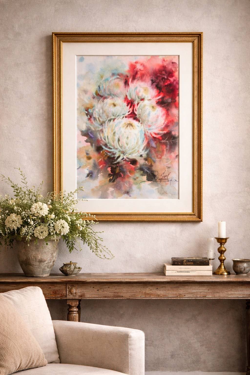Original Watercolor White Chtysanthemum Flowers Painting - Floral Wall Art — image 4