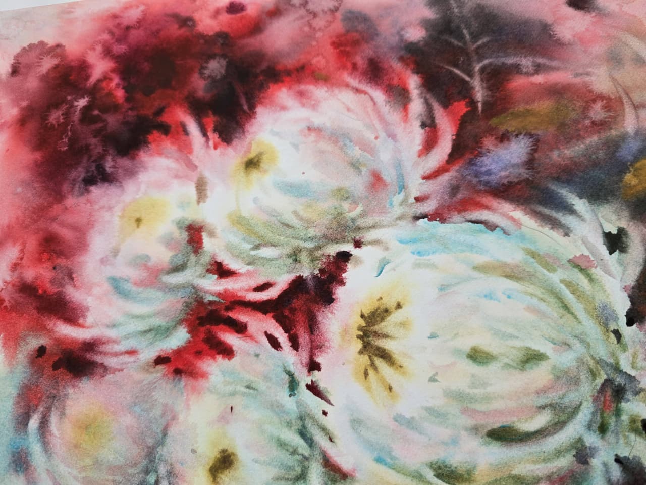 Original Watercolor White Chtysanthemum Flowers Painting - Floral Wall Art — image 2