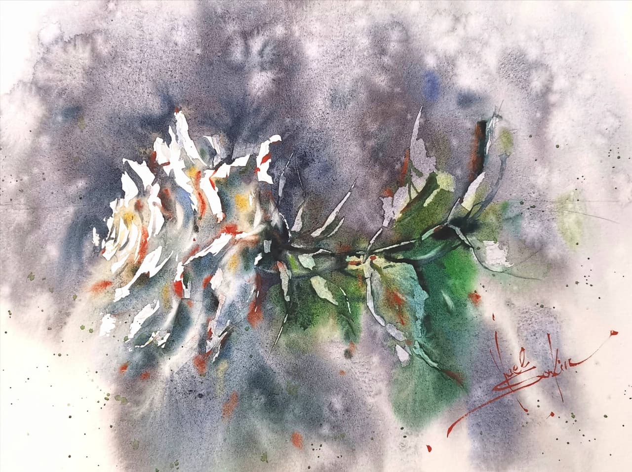 White rose artwork Original watercolor painting — image 1