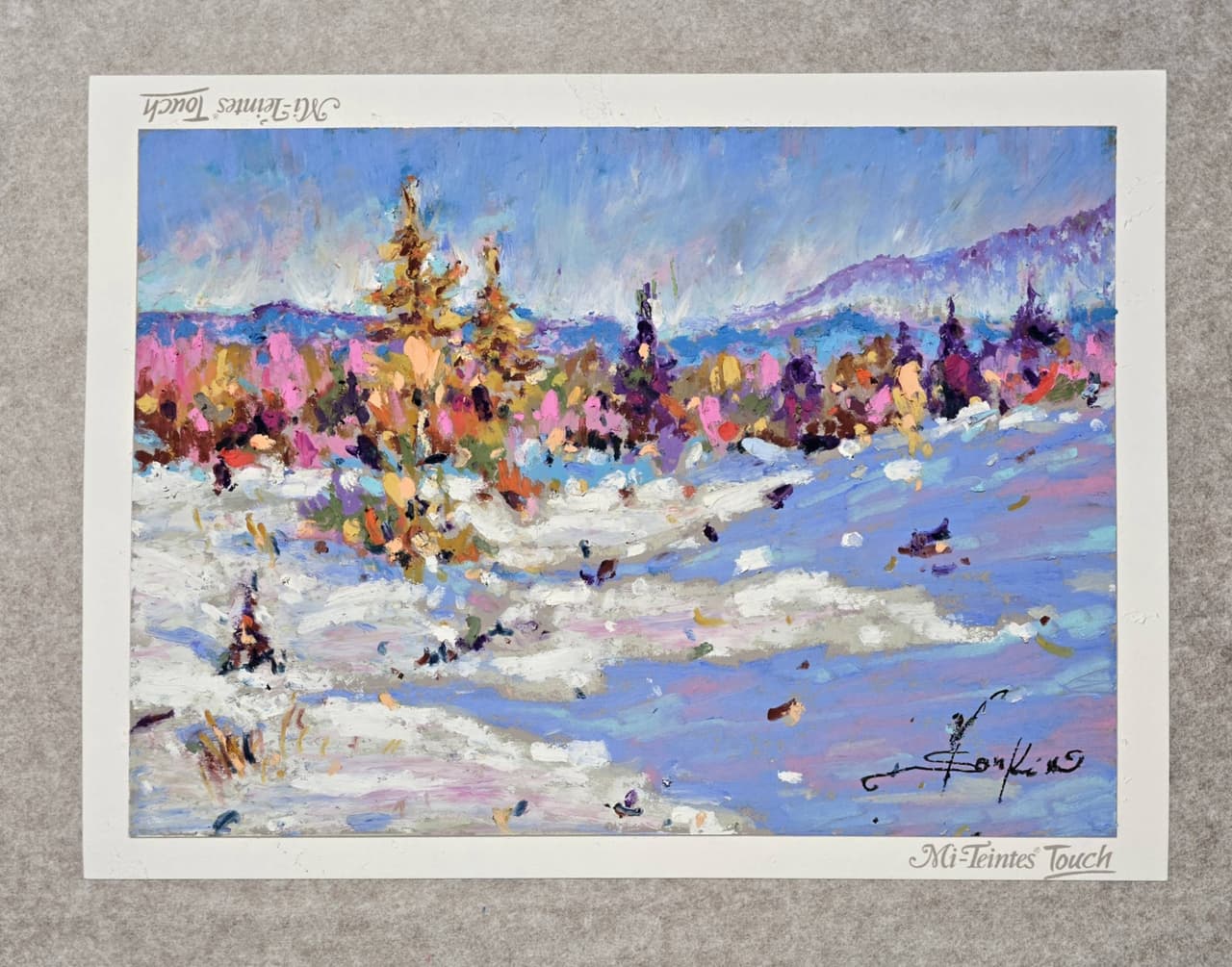 Original Oil Pastel Winter Landscape Painting - Snowy Forest Wall Art — image 1