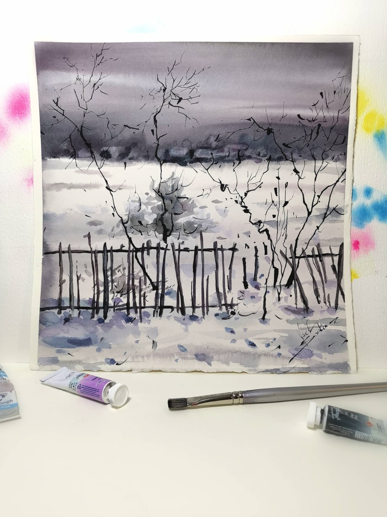 Winter Painting Original Watercolor Artwork — image 2