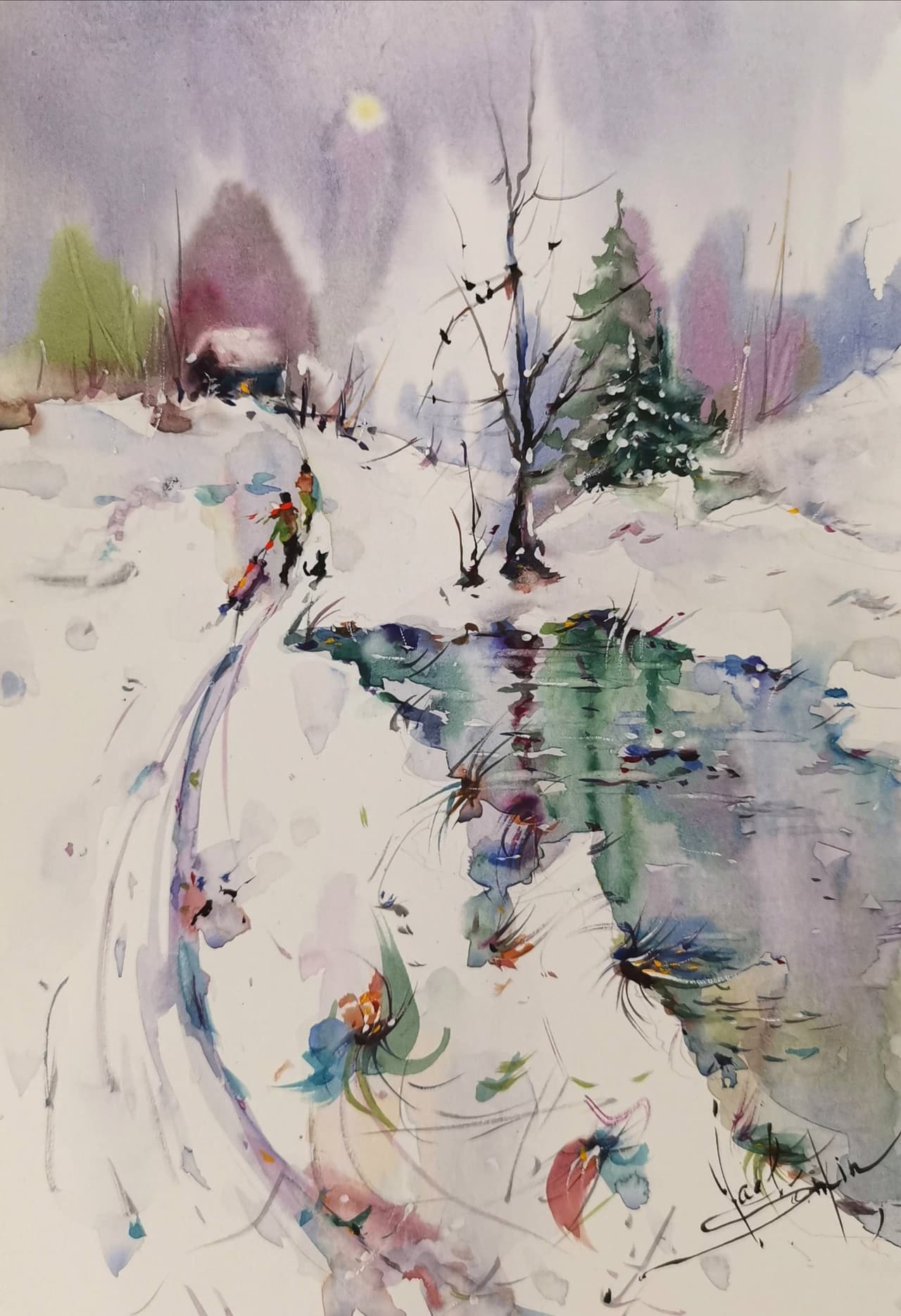 Winter Art Original Watercolor Painting — image 1
