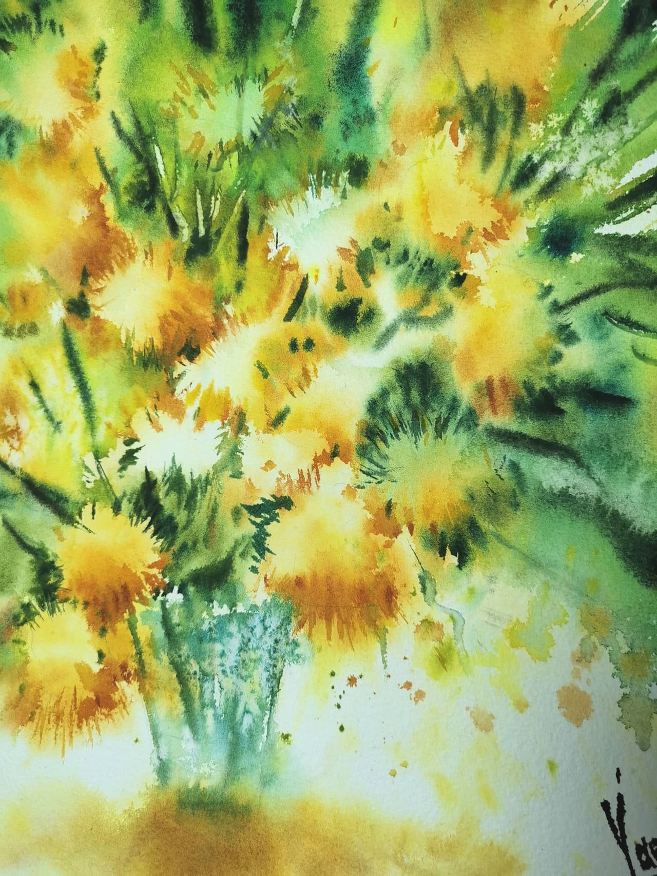 Original Watercolor Yellow Flowers Painting - Floral Wall Art — image 3