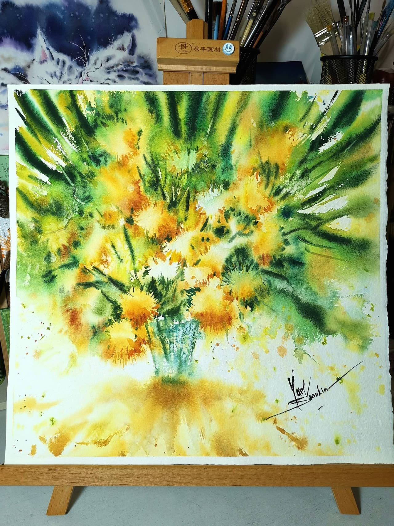 Original Watercolor Yellow Flowers Painting - Floral Wall Art — image 2