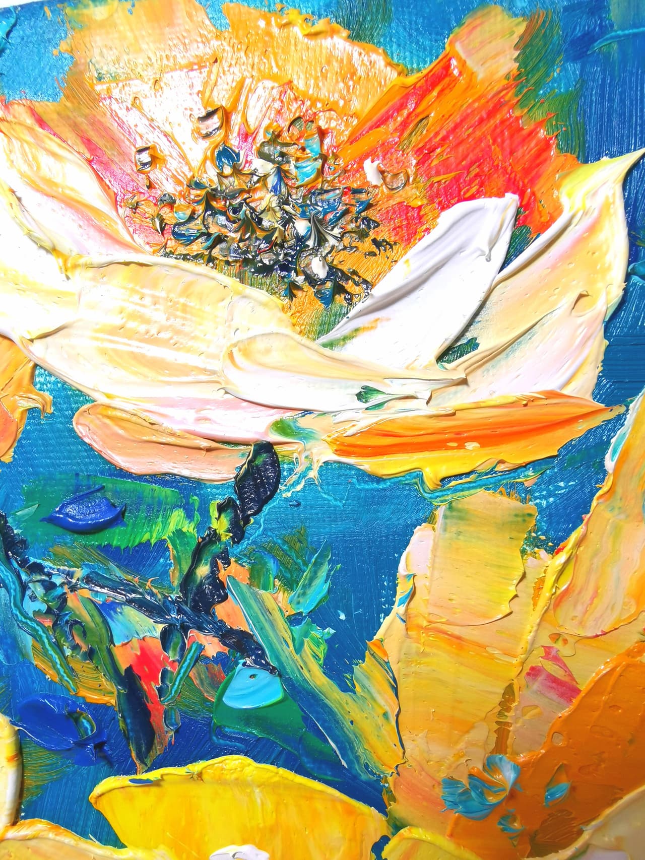 Original Impasto Oil Yellow Flowers Painting - Textured Floral Wall Art — image 4
