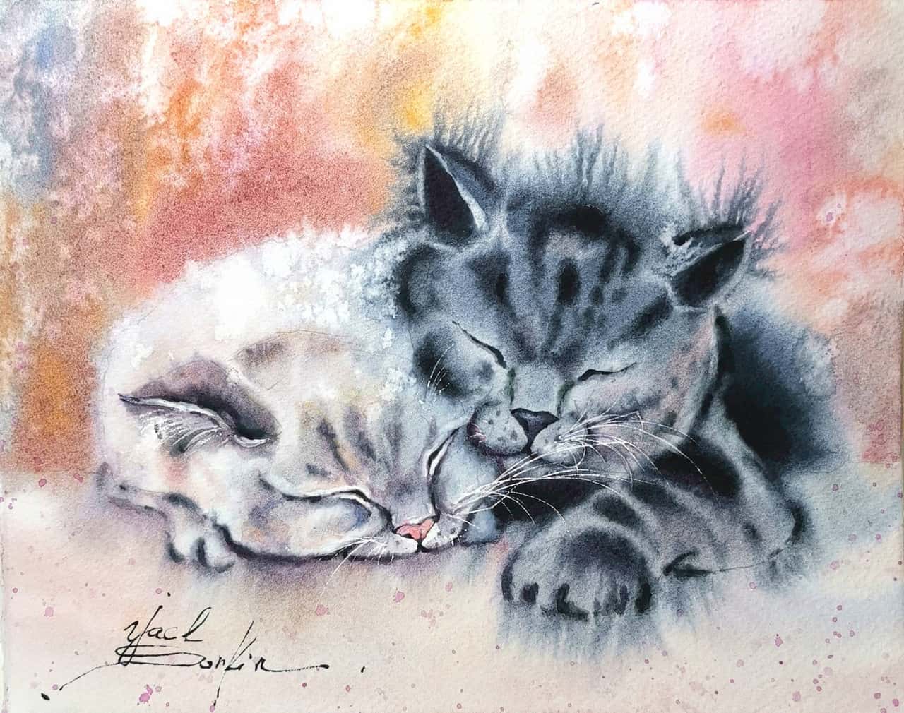 Cats painting Original watercolor artwork