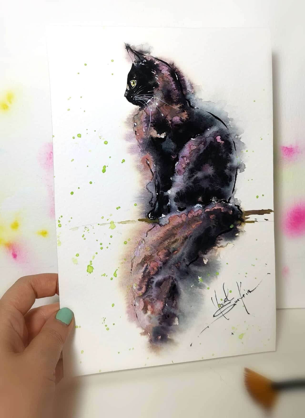 Black Cat Artwork Original Watercolor