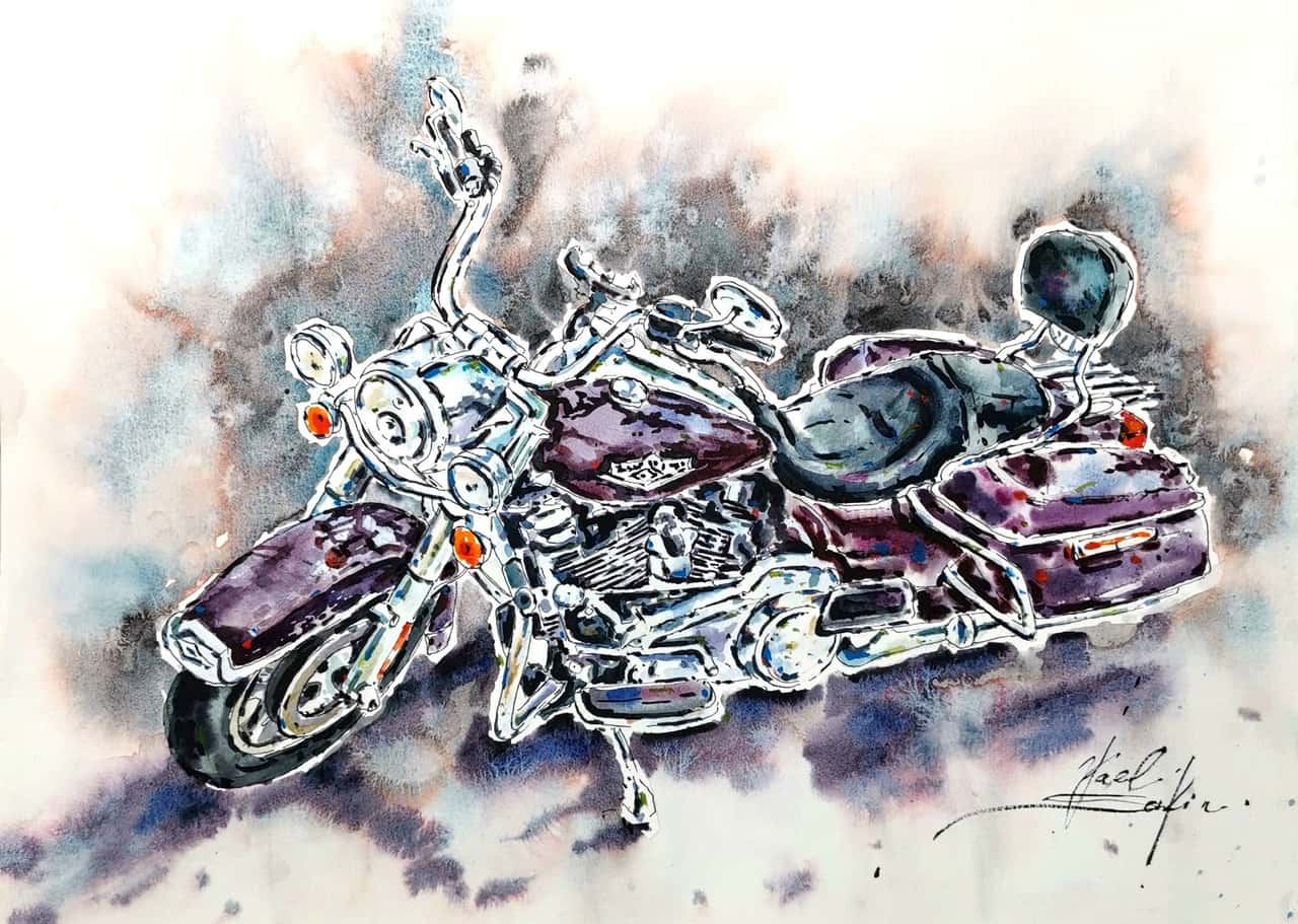 Original Watercolor Harley-Davidson Cruiser Painting - Motorcycle Wall Art, Biker Art