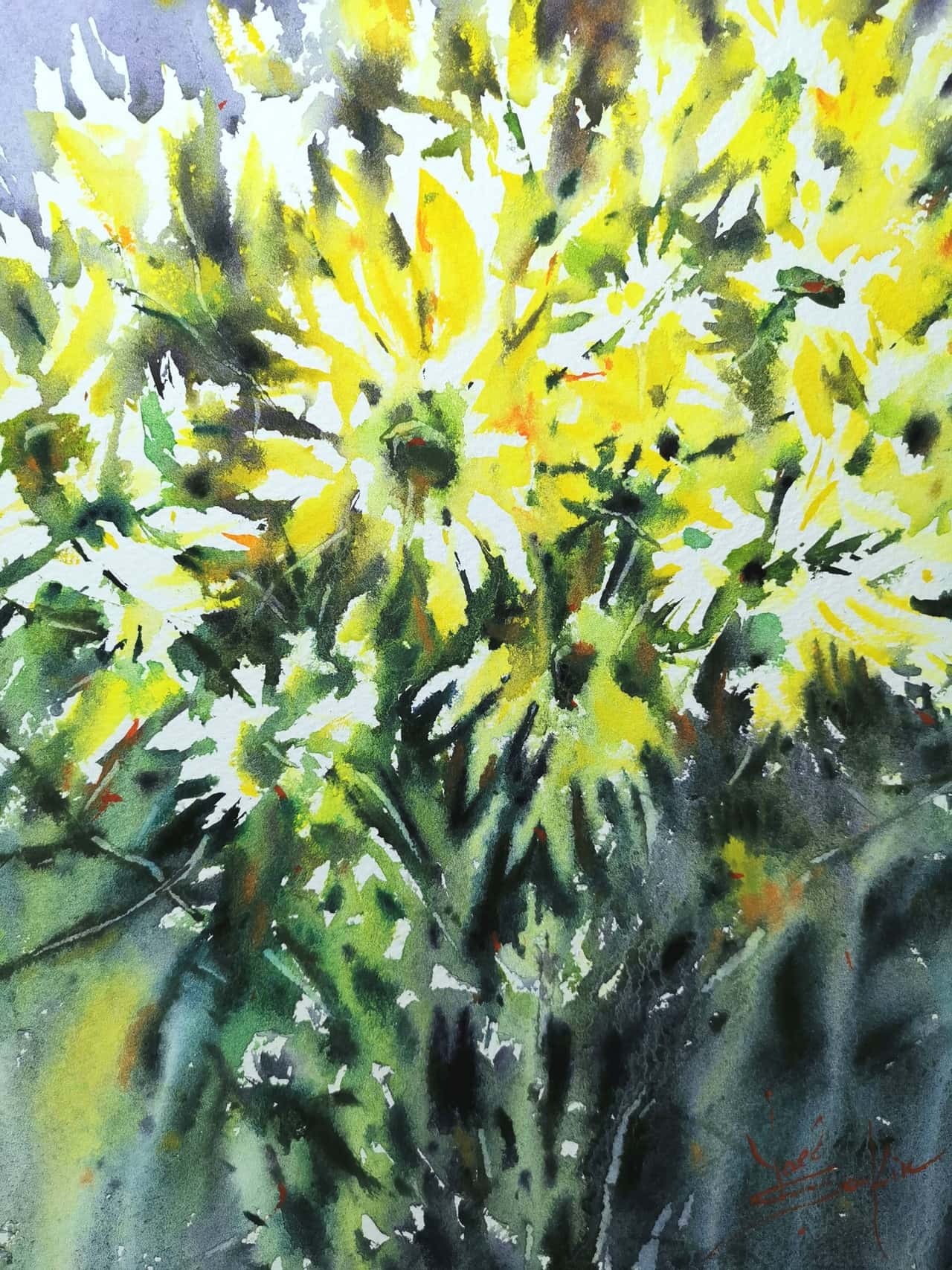 Original Watercolor Yellow Daisies Flowers Painting - Floral Wall Art