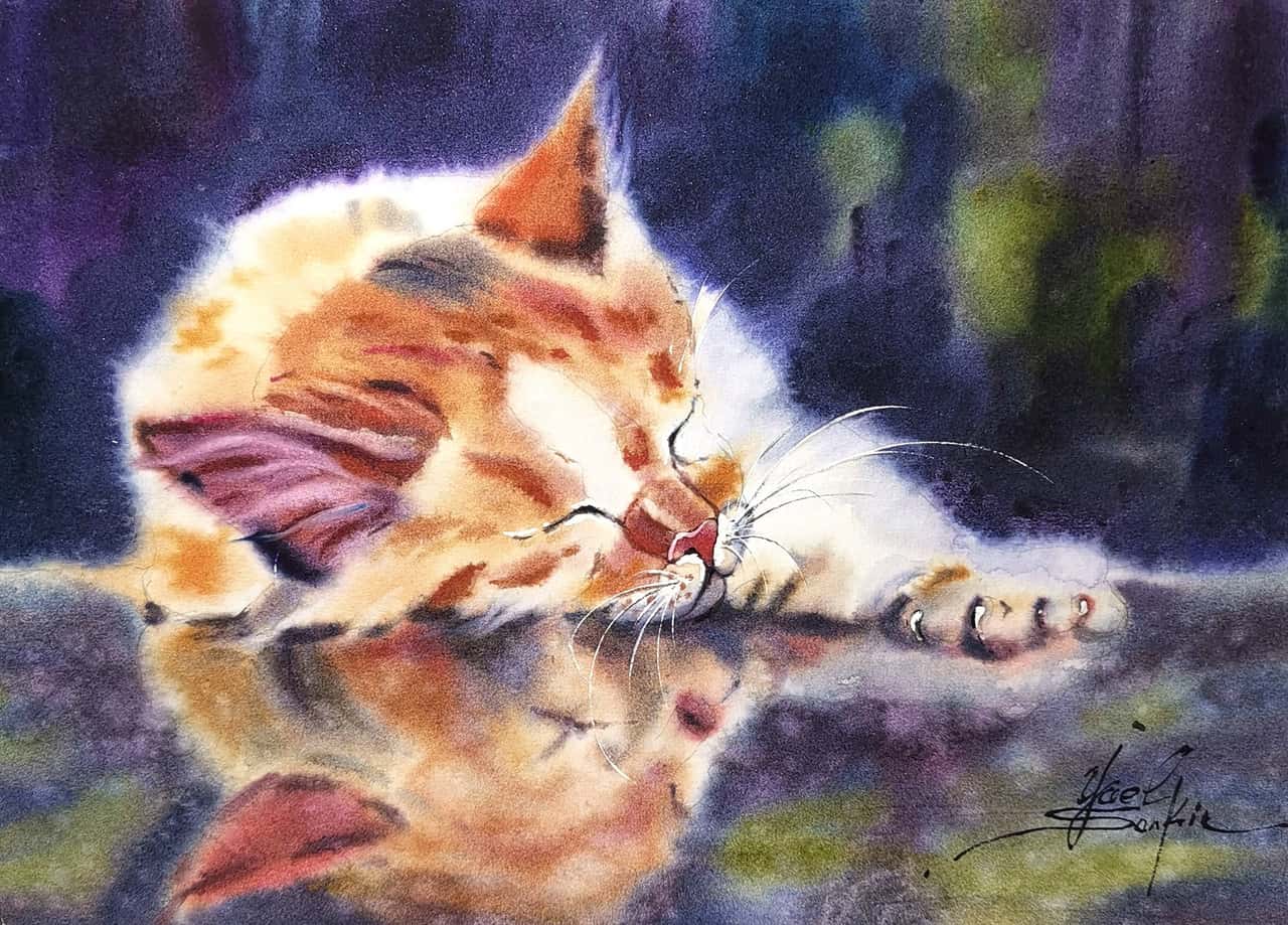 Cat painting Original watercolor artwork