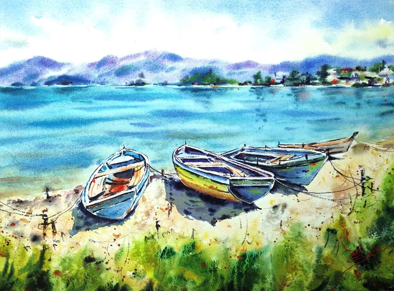 Original Watercolor Italian Fishing Boats Painting - Italy Seascape Wall Art