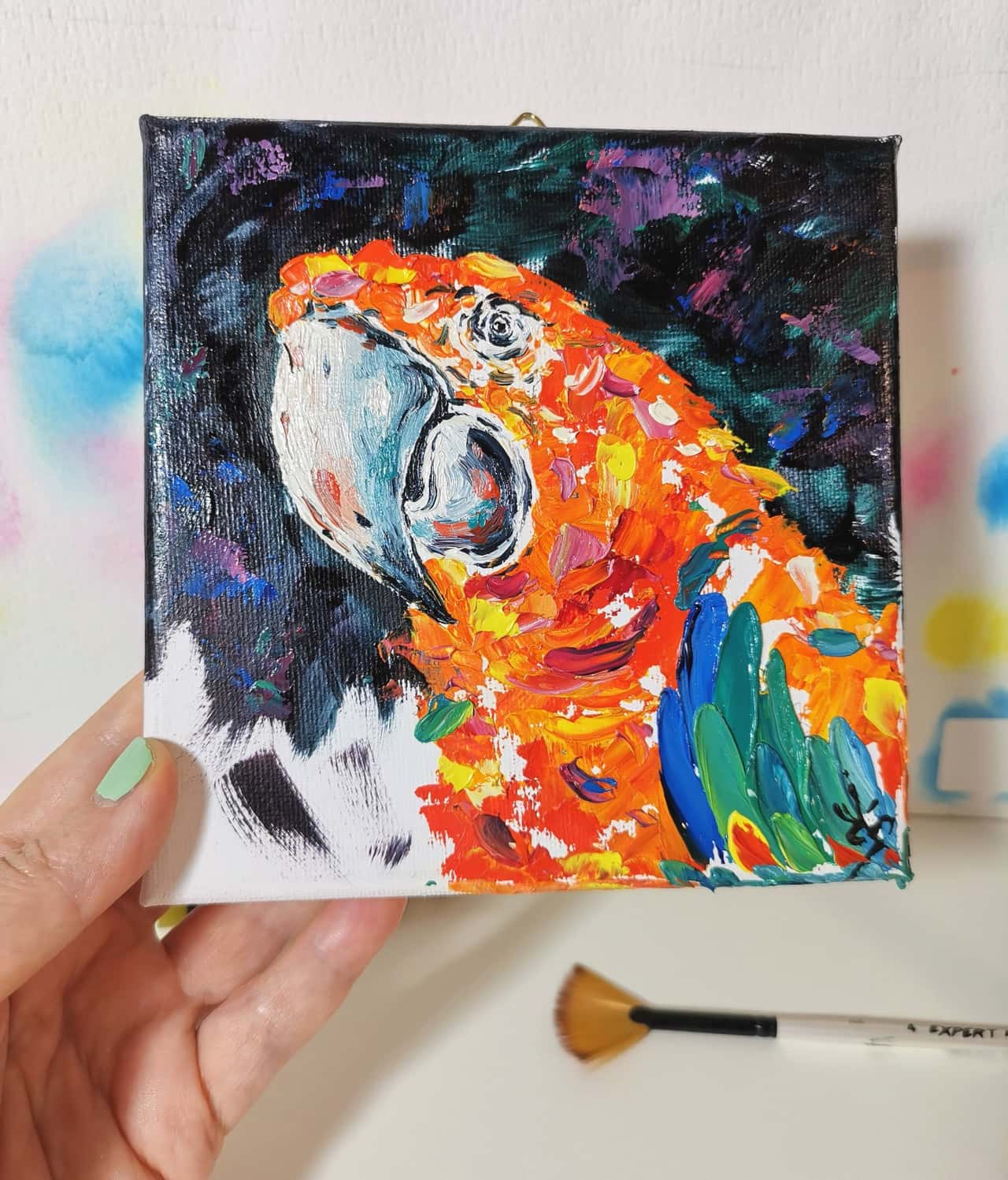 Original Oil Impasto Artwork Macaw Parrot Painting