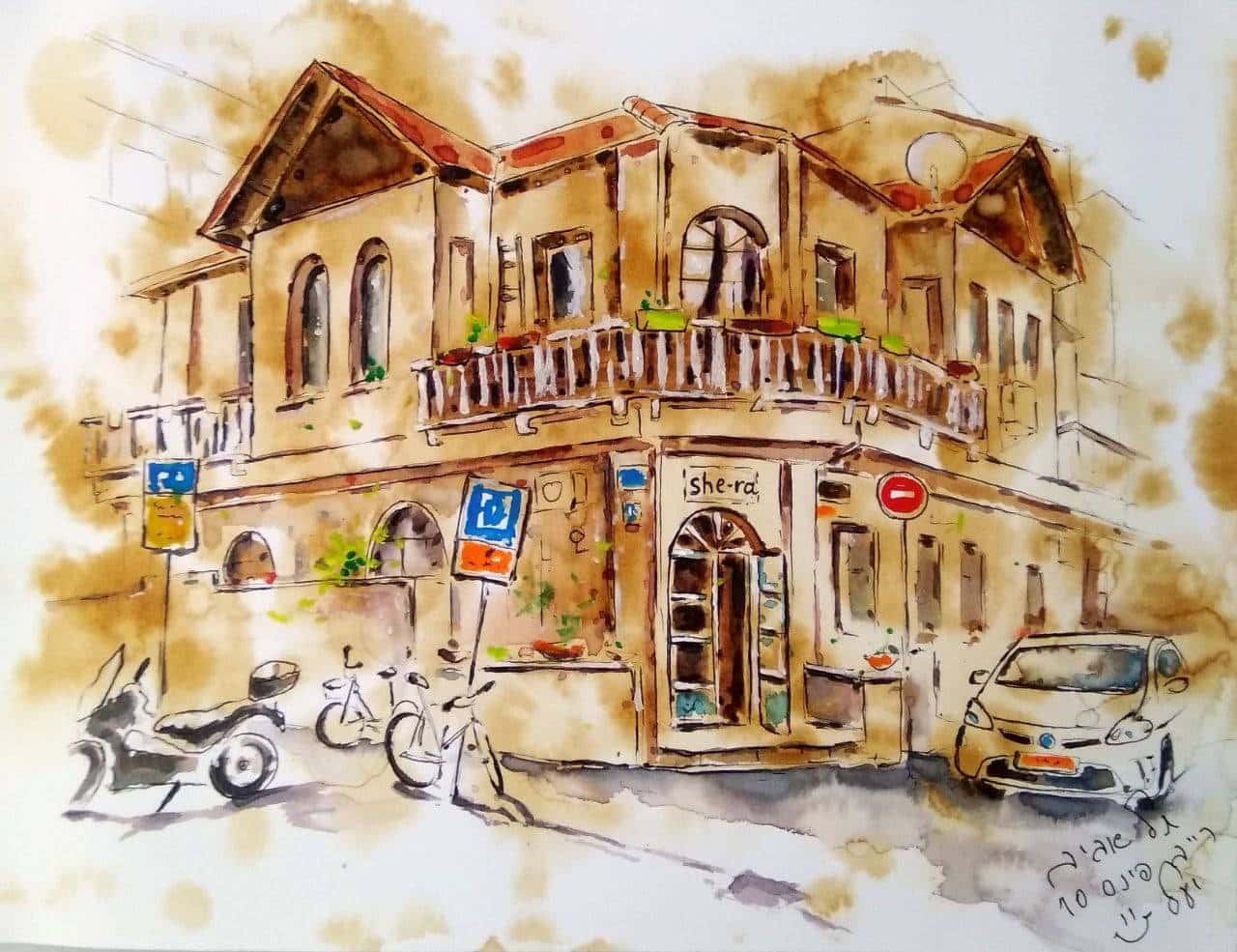 Tel Aviv Painting Original Mix Media Israel Cityscape