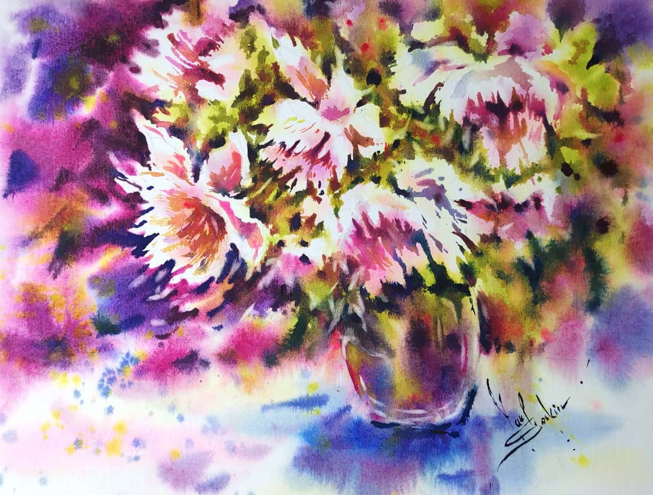 Original Watercolor Pink Peonies Bouquet Painting - Floral Wall Art