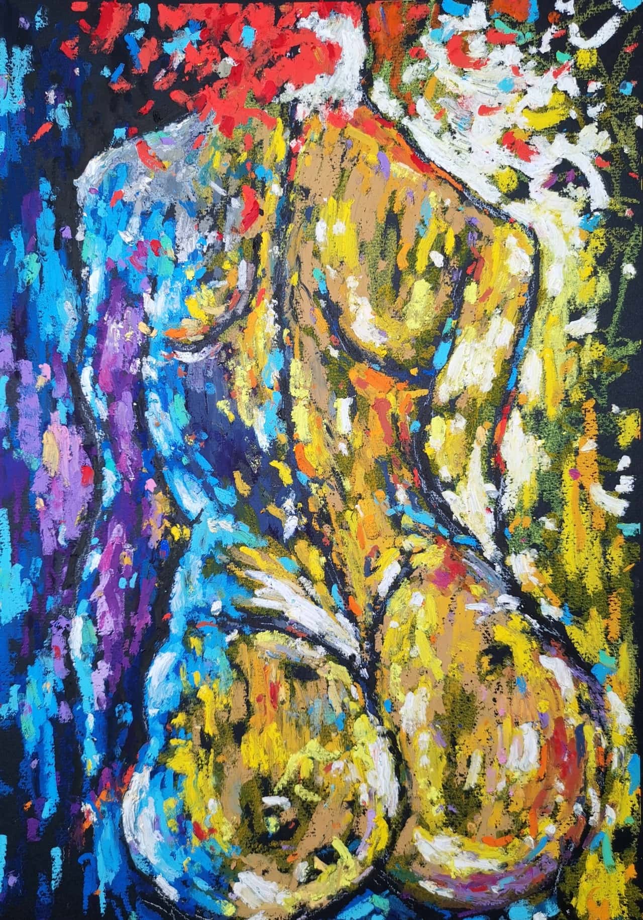 Original Oil Pastel Abstract Nude Painting - Female Body Wall Art