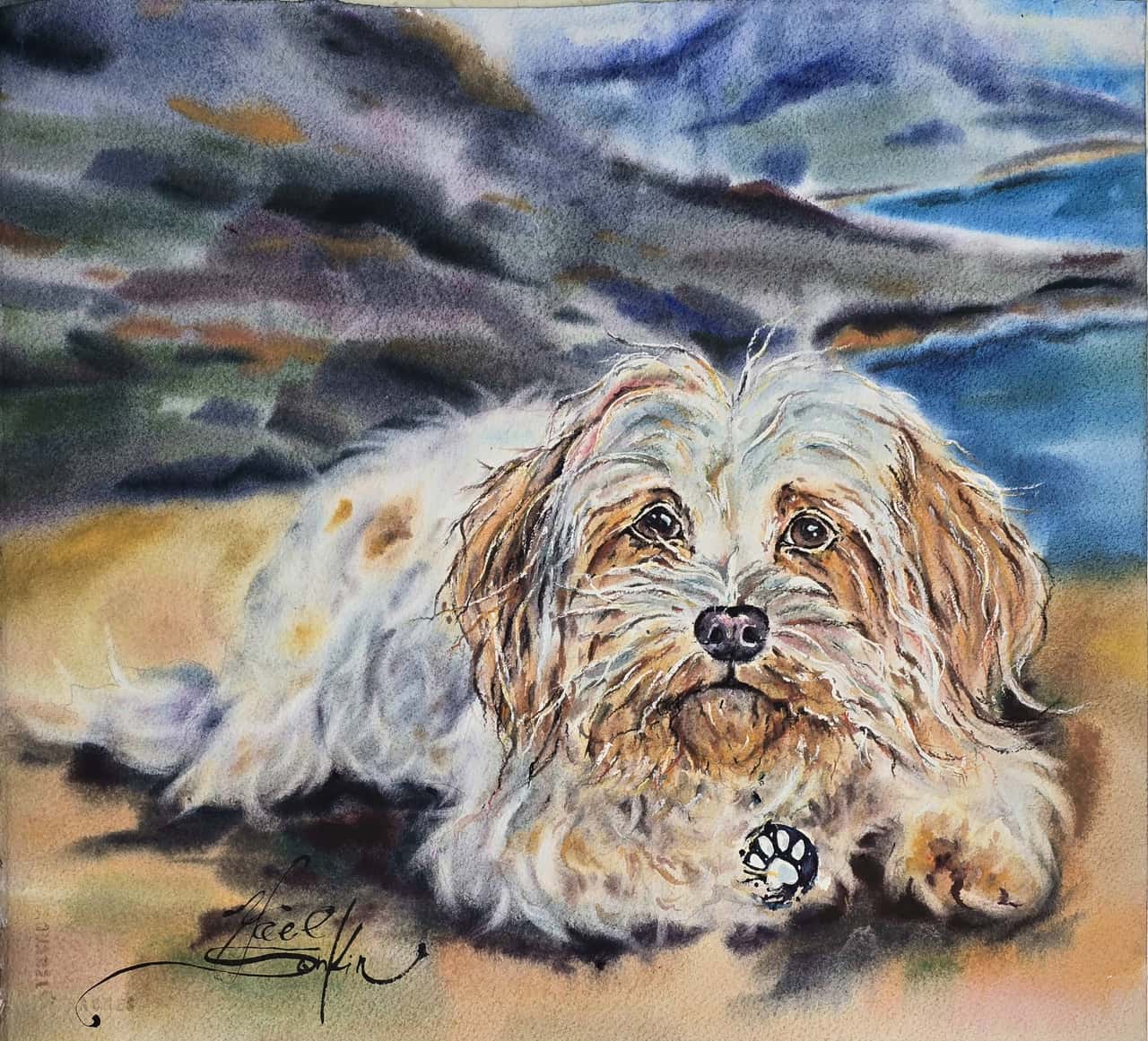 Shih Tzu Dog Watercolor Painting - Original Pet Portrait Wall Art