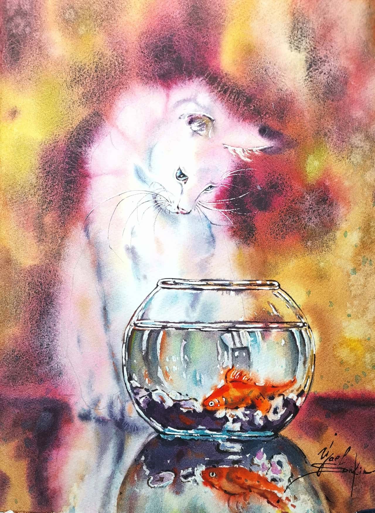 Cat painting Original watercolor artwork